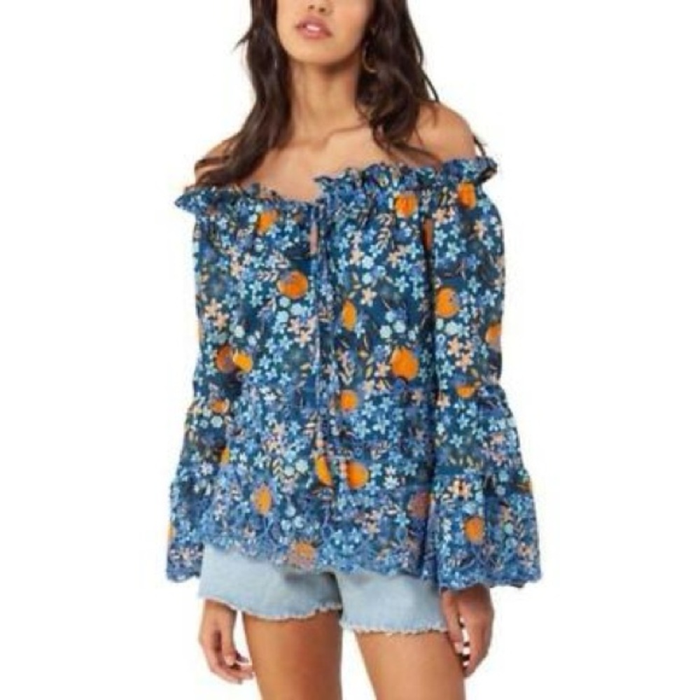 Hale Bob Blue and Orange Floral Blouse
